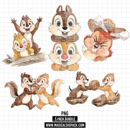 COD7348 - Chip & Dale PNG bundle Watercolor, Disney clipart.