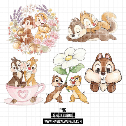 COD7349 - Chip & Dale PNG bundle Watercolor, Disney clipart.