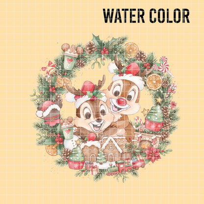 COD7350 - Chip & Dale's Christmas PNG bundle Watercolor, Disney Christmas clipart.