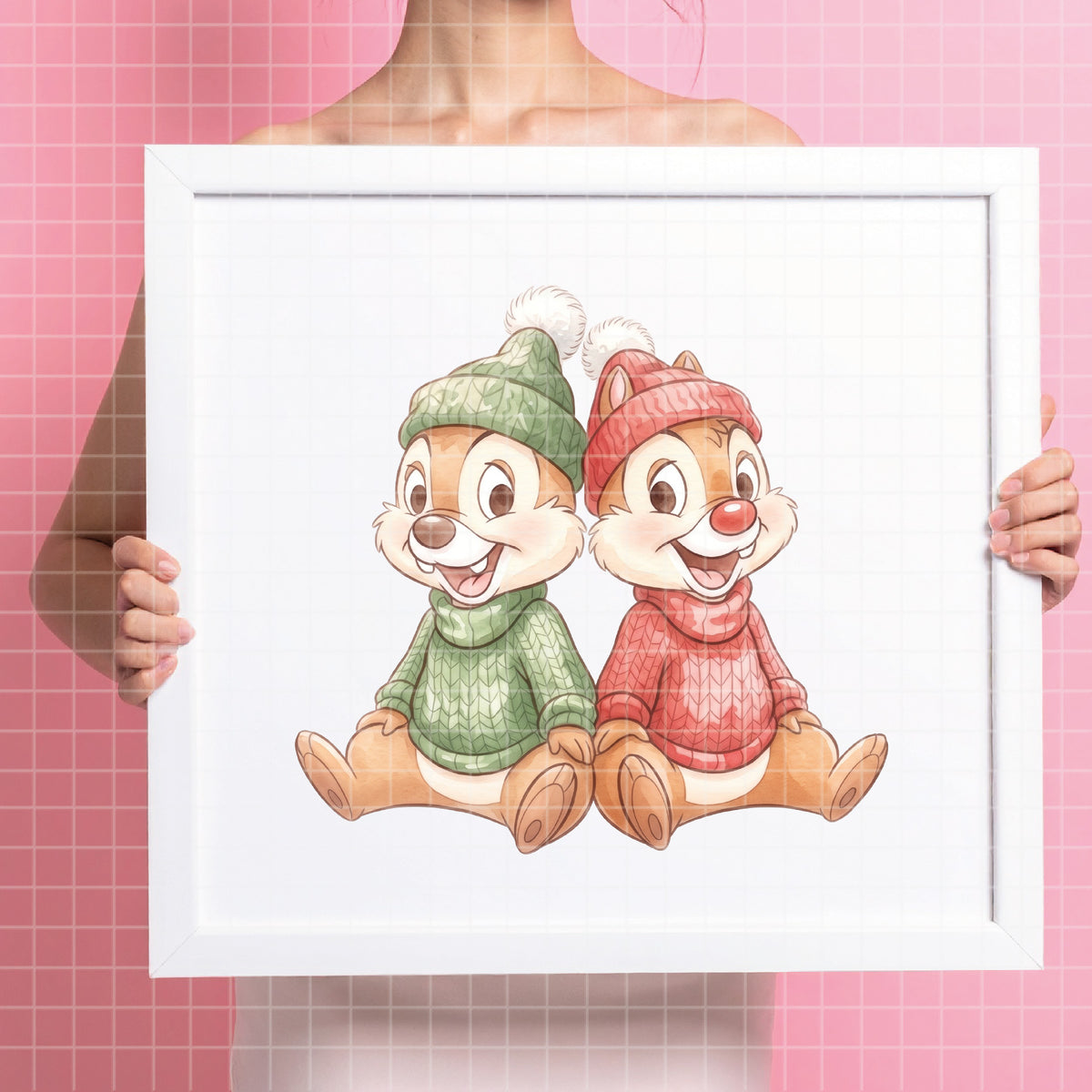 COD7350 - Chip & Dale's Christmas PNG bundle Watercolor, Disney Christmas clipart.