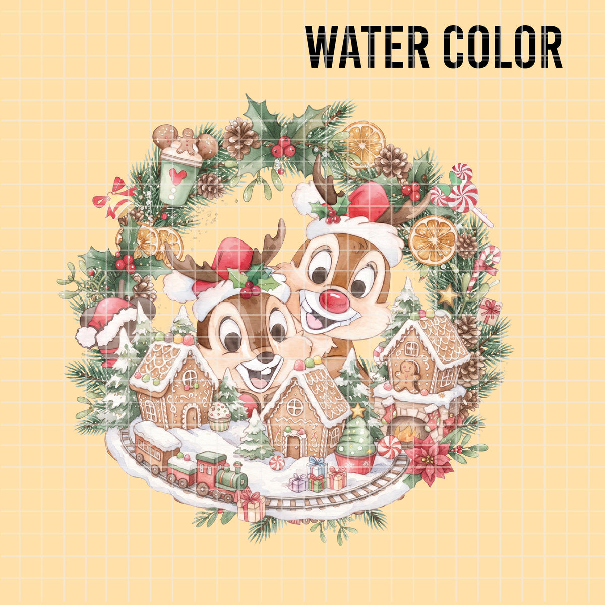 COD7351 - Chip & Dale's Christmas PNG bundle Watercolor, Disney Christmas clipart.