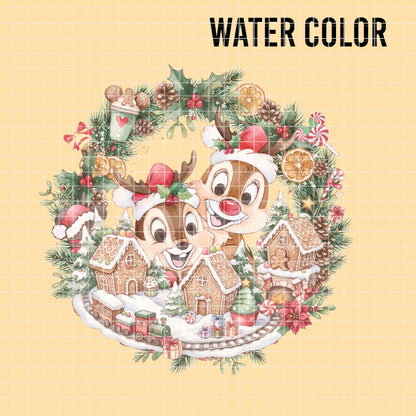 COD7351 - Chip & Dale's Christmas PNG bundle Watercolor, Disney Christmas clipart.