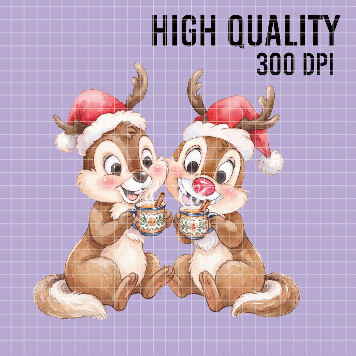 COD7351 - Chip & Dale's Christmas PNG bundle Watercolor, Disney Christmas clipart.