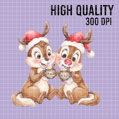 COD7351 - Chip & Dale's Christmas PNG bundle Watercolor, Disney Christmas clipart.