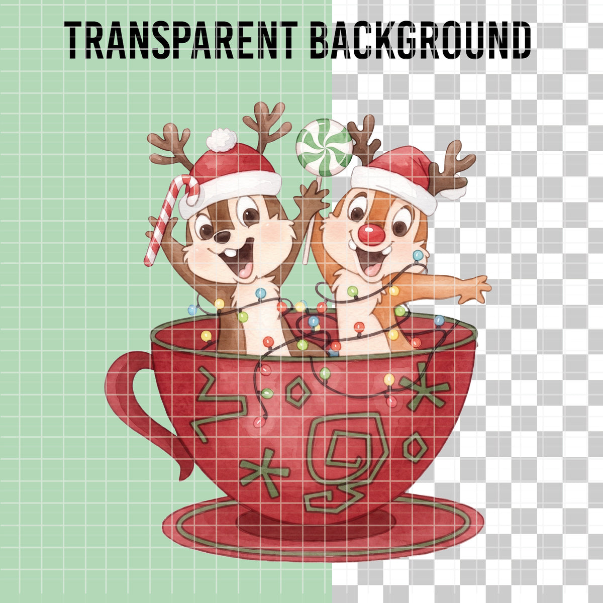 COD7351 - Chip & Dale's Christmas PNG bundle Watercolor, Disney Christmas clipart.