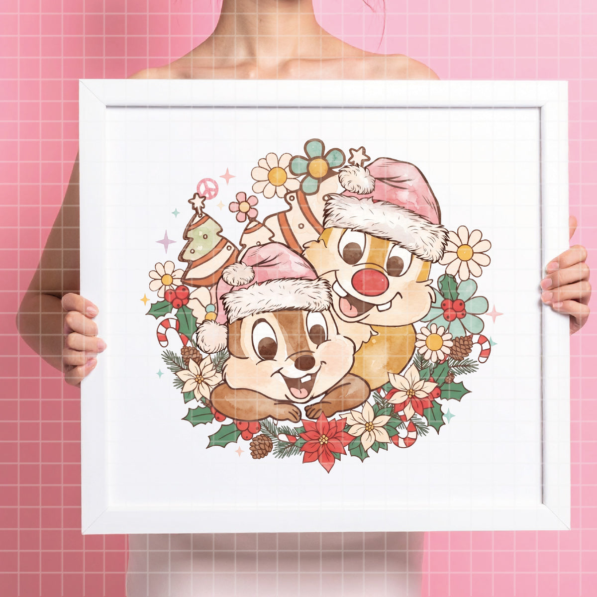 COD7351 - Chip & Dale's Christmas PNG bundle Watercolor, Disney Christmas clipart.