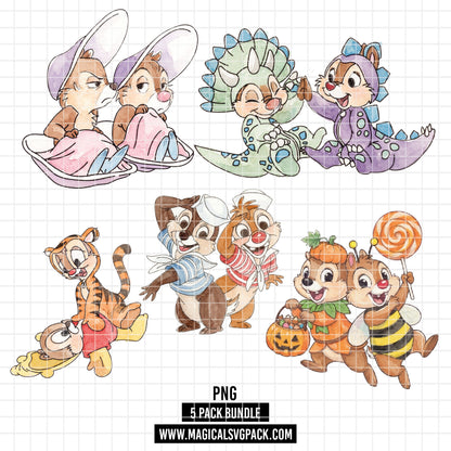 COD7352 - Chip & Dale PNG bundle Watercolor, Disney clipart.