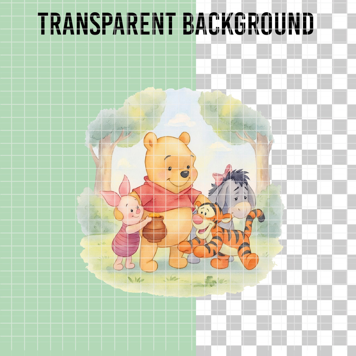 COD7359 - Winnie Pooh & Friends PNG bundle Watercolor, Disney clipart.