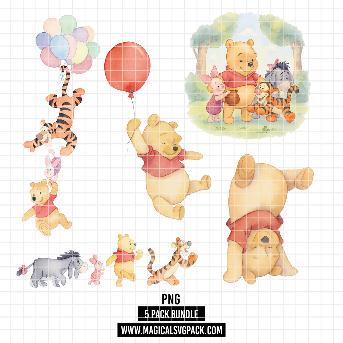 COD7359 - Winnie Pooh & Friends PNG bundle Watercolor, Disney clipart.