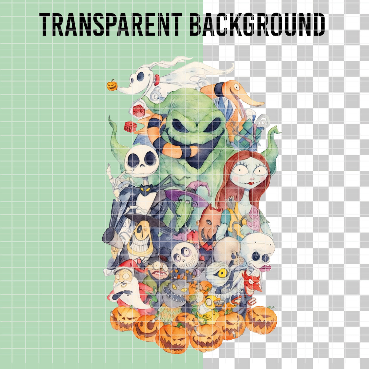 COD7361 - Jack Skellington PNG bundle Watercolor, Disney Halloween clipart.