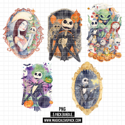 COD7361 - Jack Skellington PNG bundle Watercolor, Disney Halloween clipart.