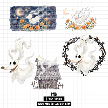 COD7362 - Zero, The nightmare before christmas PNG bundle Watercolor, Disney Halloween clipart.