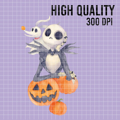 COD7363 - Jack Skellington PNG bundle Watercolor, Disney Halloween clipart.
