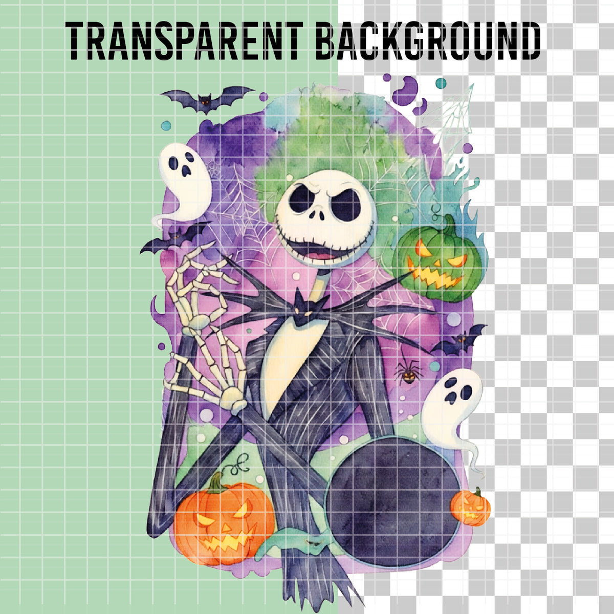COD7363 - Jack Skellington PNG bundle Watercolor, Disney Halloween clipart.