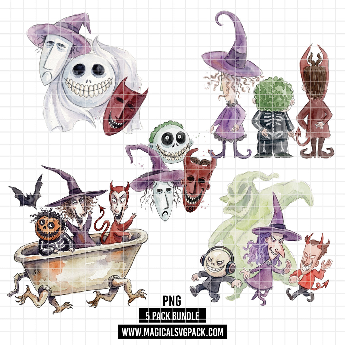 COD7364 - The Nightmare Before Christmas PNG bundle Watercolor, Disney Halloween clipart.