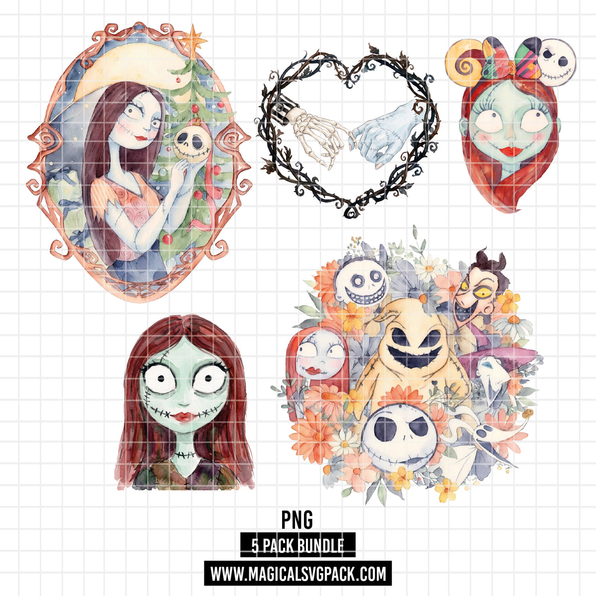 COD7365 - Sally, The Nightmare Before Christmas PNG bundle Watercolor, Disney Halloween clipart.