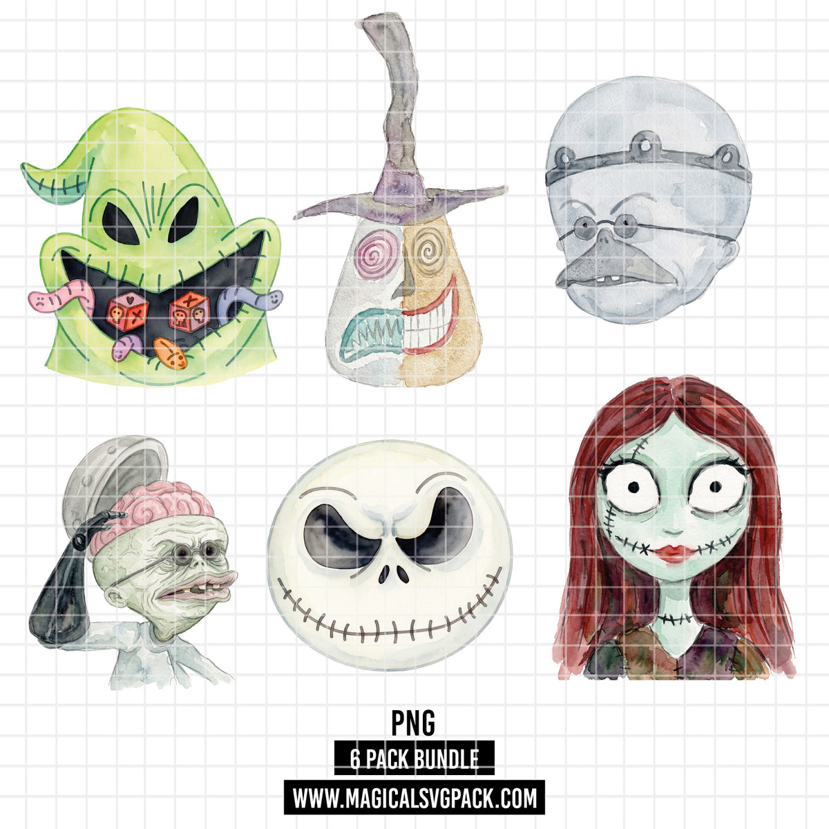 COD7366 - The Nightmare Before Christmas PNG bundle Watercolor, Disney Halloween clipart.