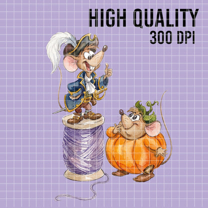 COD7375 - Jack & Gus Gus in Halloween PNG bundle Watercolor, Disney clipart.