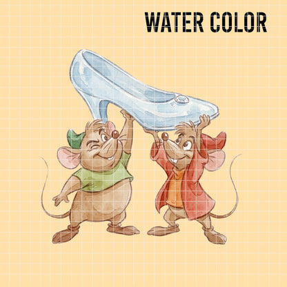 COD7376 - Jack & Gus Gus PNG bundle Watercolor, Disney clipart.