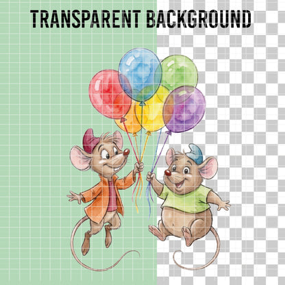 COD7376 - Jack & Gus Gus PNG bundle Watercolor, Disney clipart.