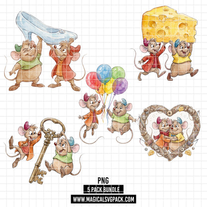 COD7376 - Jack & Gus Gus PNG bundle Watercolor, Disney clipart.