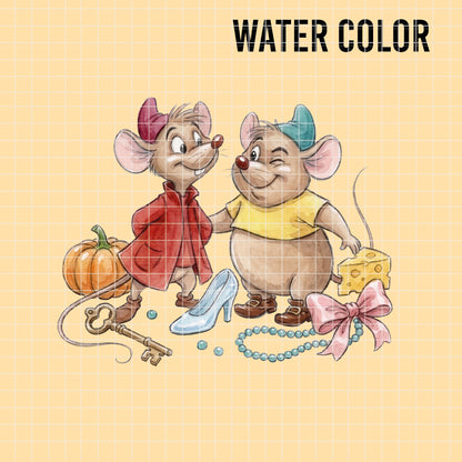 COD7377 - Jack & Gus Gus PNG bundle Watercolor, Disney clipart.