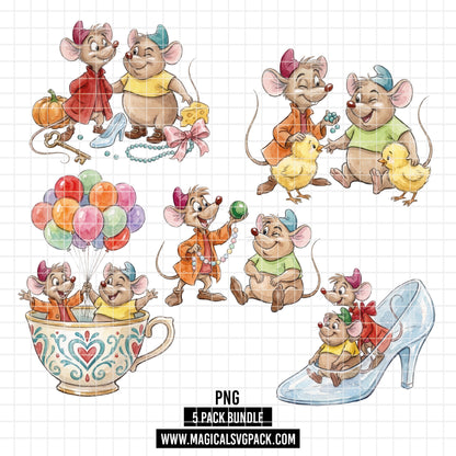 COD7377 - Jack & Gus Gus PNG bundle Watercolor, Disney clipart.
