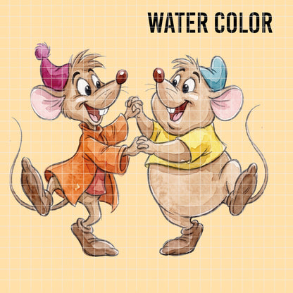 COD7378 - Jack & Gus Gus PNG bundle Watercolor, Disney clipart.