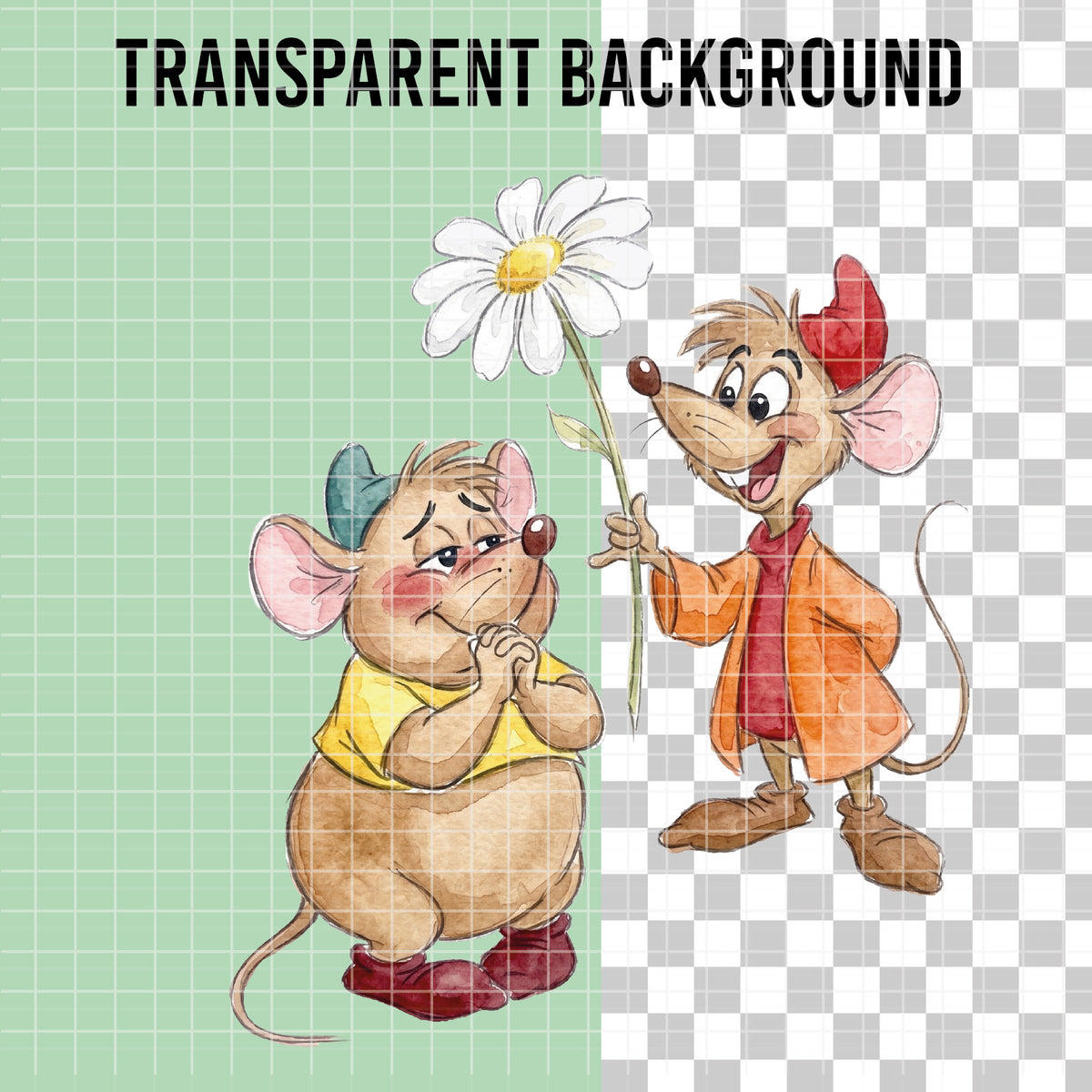 COD7378 - Jack & Gus Gus PNG bundle Watercolor, Disney clipart.