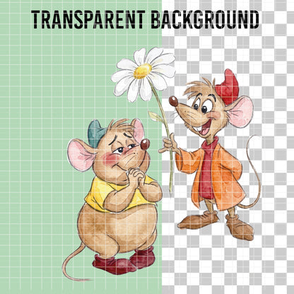 COD7378 - Jack & Gus Gus PNG bundle Watercolor, Disney clipart.