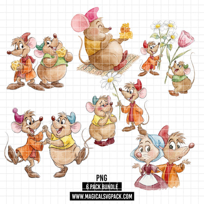 COD7378 - Jack & Gus Gus PNG bundle Watercolor, Disney clipart.