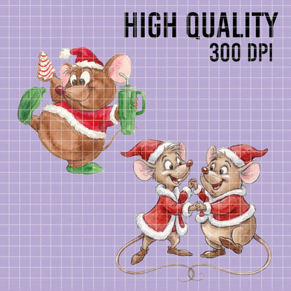COD7382 - Lucifer, Jack & Gus Gus in Christmas PNG bundle Watercolor, Disney clipart.