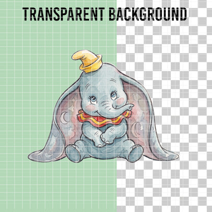 COD7383 - Baby Dumbo PNG bundle Watercolor, Disney clipart.