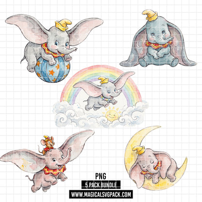 COD7383 - Baby Dumbo PNG bundle Watercolor, Disney clipart.