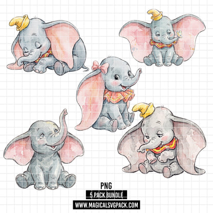 COD7384 - Baby Dumbo PNG bundle Watercolor, Disney clipart.
