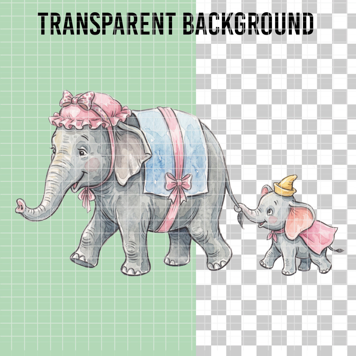 COD7385 - Mrs. Jumbo & Baby Dumbo PNG bundle Watercolor, Disney clipart.