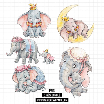 COD7385 - Mrs. Jumbo & Baby Dumbo PNG bundle Watercolor, Disney clipart.