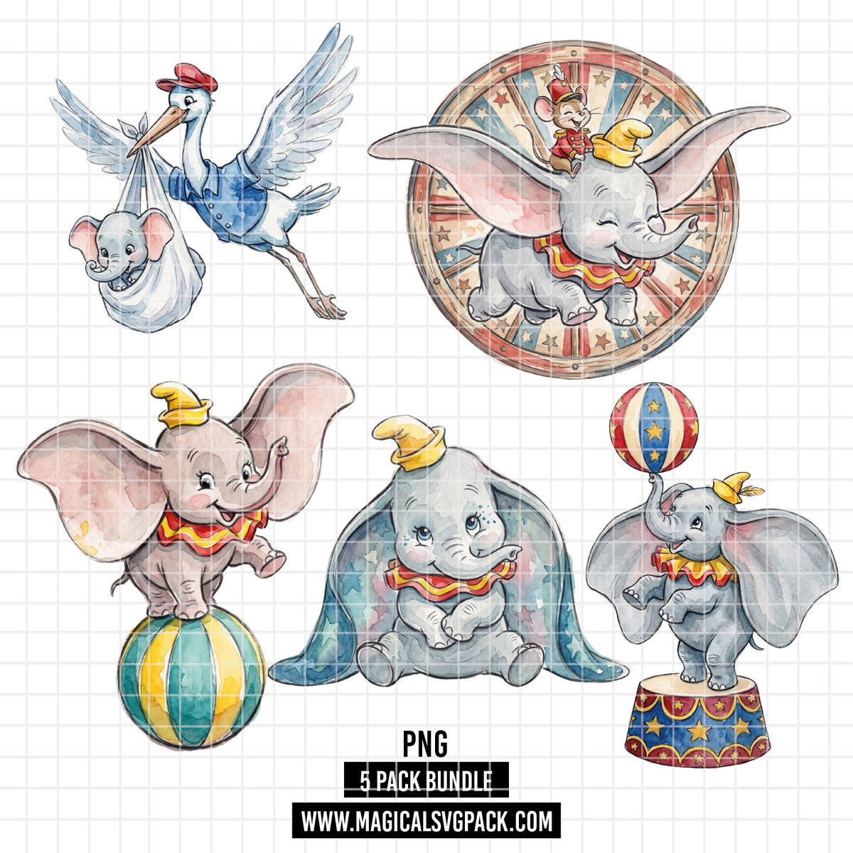 COD7386 - Dumbo PNG bundle Watercolor, Disney clipart.