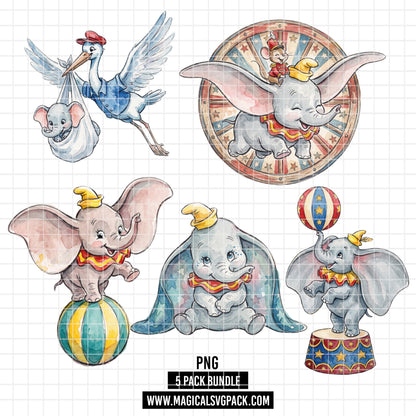 COD7386 - Dumbo PNG bundle Watercolor, Disney clipart.