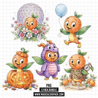 COD7391 - Orange Bird PNG bundle Watercolor, Disney clipart.
