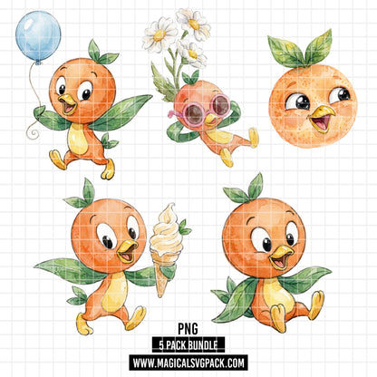 COD7392 - Orange Bird PNG bundle Watercolor, Disney clipart.