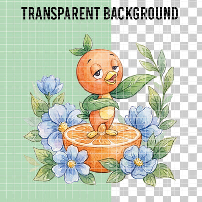 COD7393 - Orange Bird PNG bundle Watercolor, Disney clipart.