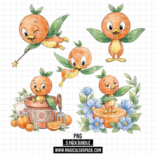 COD7393 - Orange Bird PNG bundle Watercolor, Disney clipart.