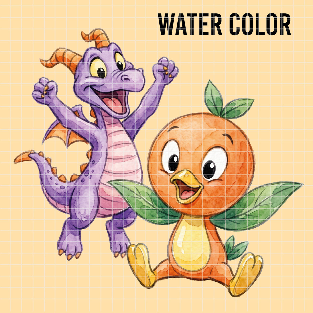 COD7395 - Figment & Orange Bird PNG bundle Watercolor, Disney clipart.