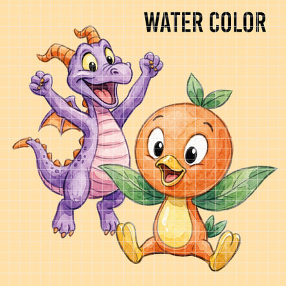 COD7395 - Figment & Orange Bird PNG bundle Watercolor, Disney clipart.