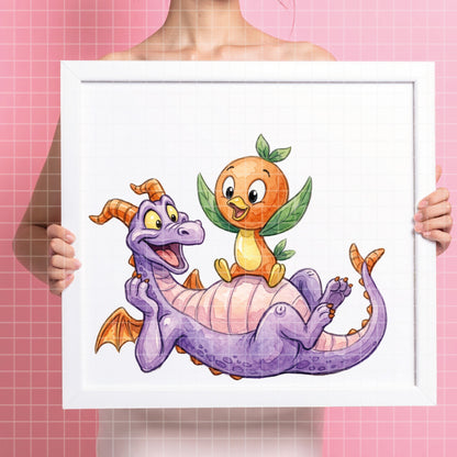 COD7395 - Figment & Orange Bird PNG bundle Watercolor, Disney clipart.