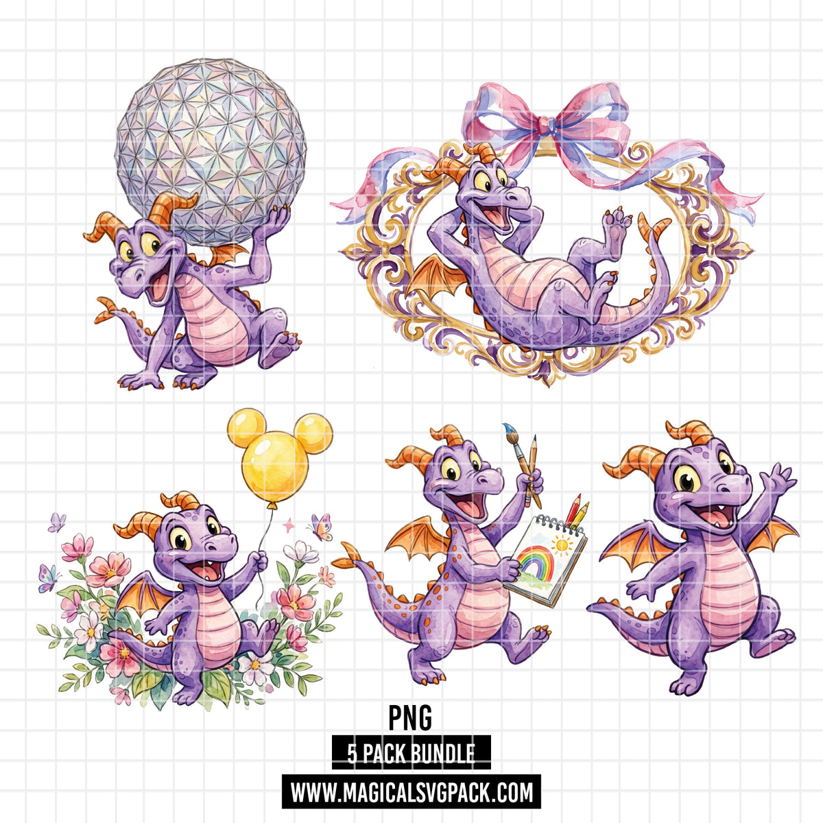COD7397 - Baby Figment, one little Spark PNG bundle Watercolor, Disney clipart.