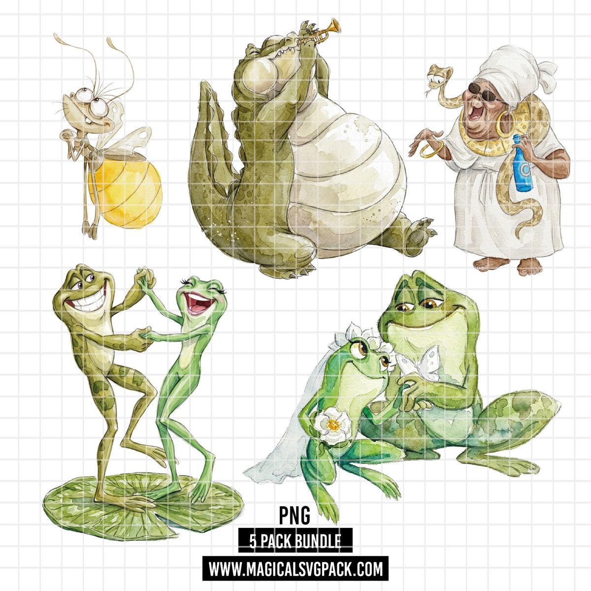 COD7399 - The Princess and the Frog PNG bundle Watercolor, Disney clipart.
