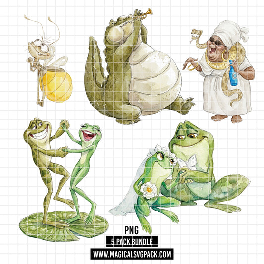 COD7399 - The Princess and the Frog PNG bundle Watercolor, Disney clipart.