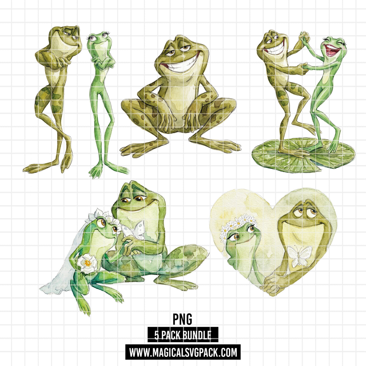 COD7400 - Princess Tiana & Prince Naveen PNG bundle Watercolor, Disney clipart.